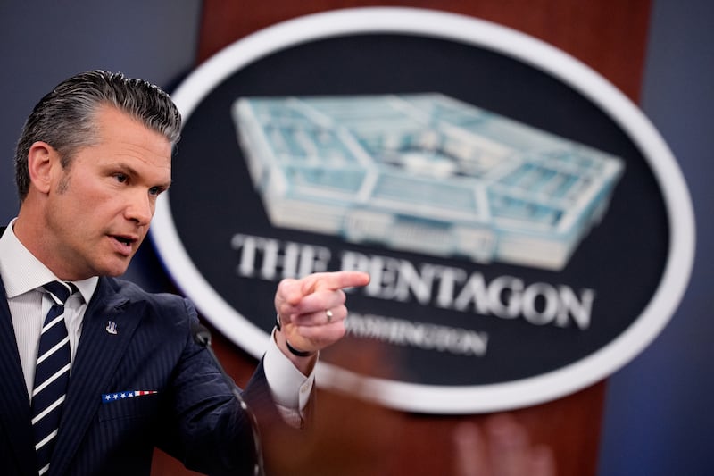 Defense Secretary Pete Hegseth speaks during a news conference at the Pentagon on June 22, 2025 in Arlington, Virginia, after three Iranian nuclear facilities were struck by the U.S. military.