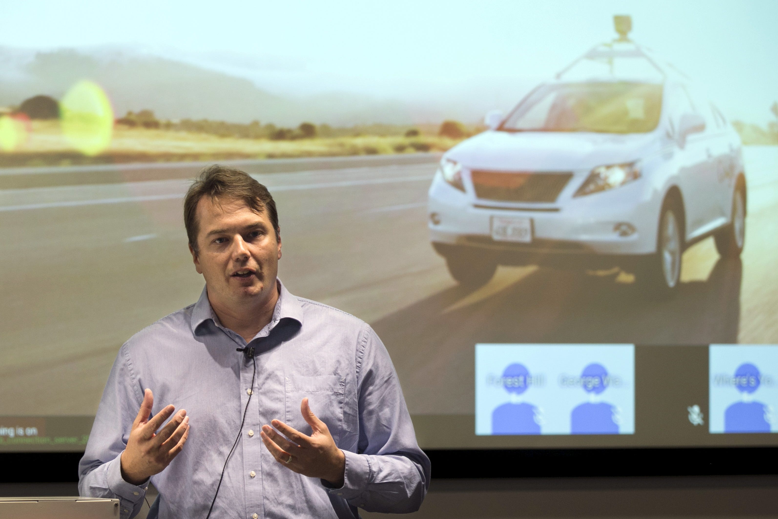 Chris Urmson, Director of the Self Driving Cars Project at Google, speaks to the media during a preview of Google's prototype autonomous vehicles in Mountain View, California, U.S. on September 29, 2015.