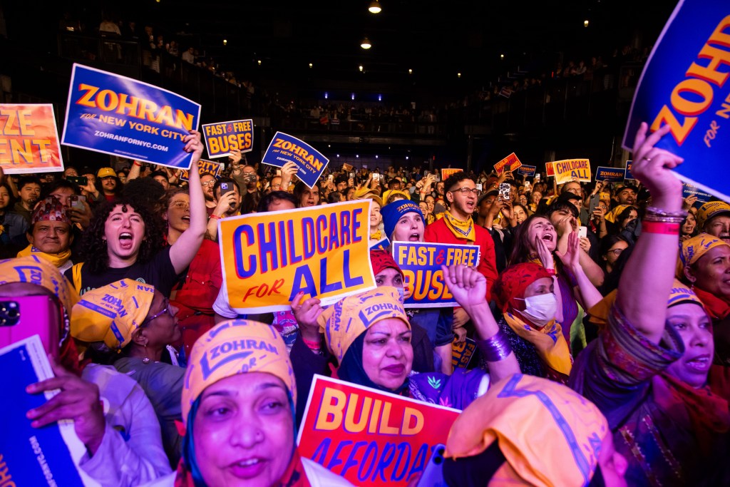 Supporters of NYC Mayoral candidate Zohran Mamdani