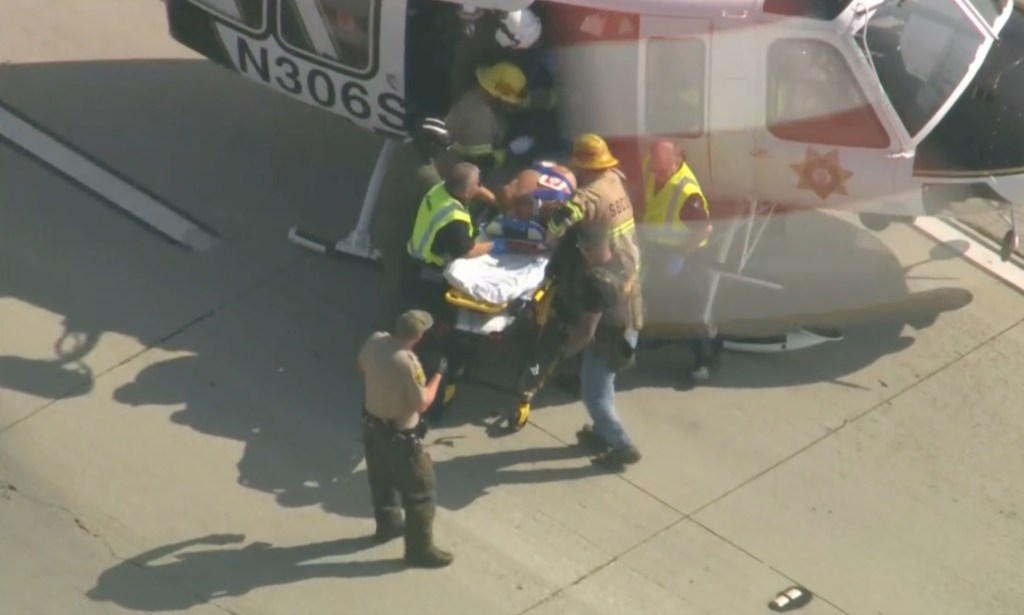 Saldivar was taken to a nearby hospital via helicopter (pictured) in stable condition.