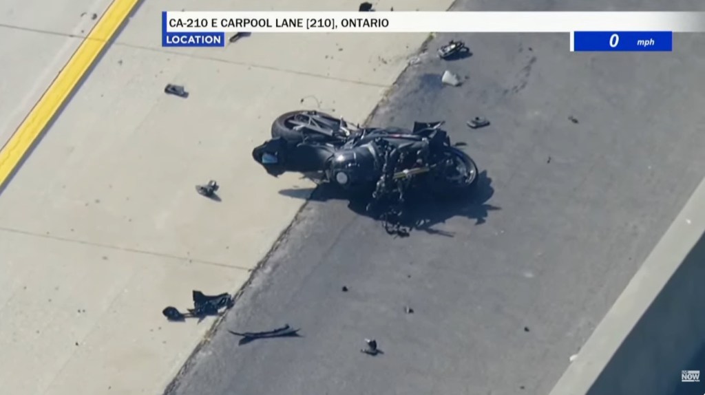 Helicopter view of the wreckage of Saldivar's motorcycle.