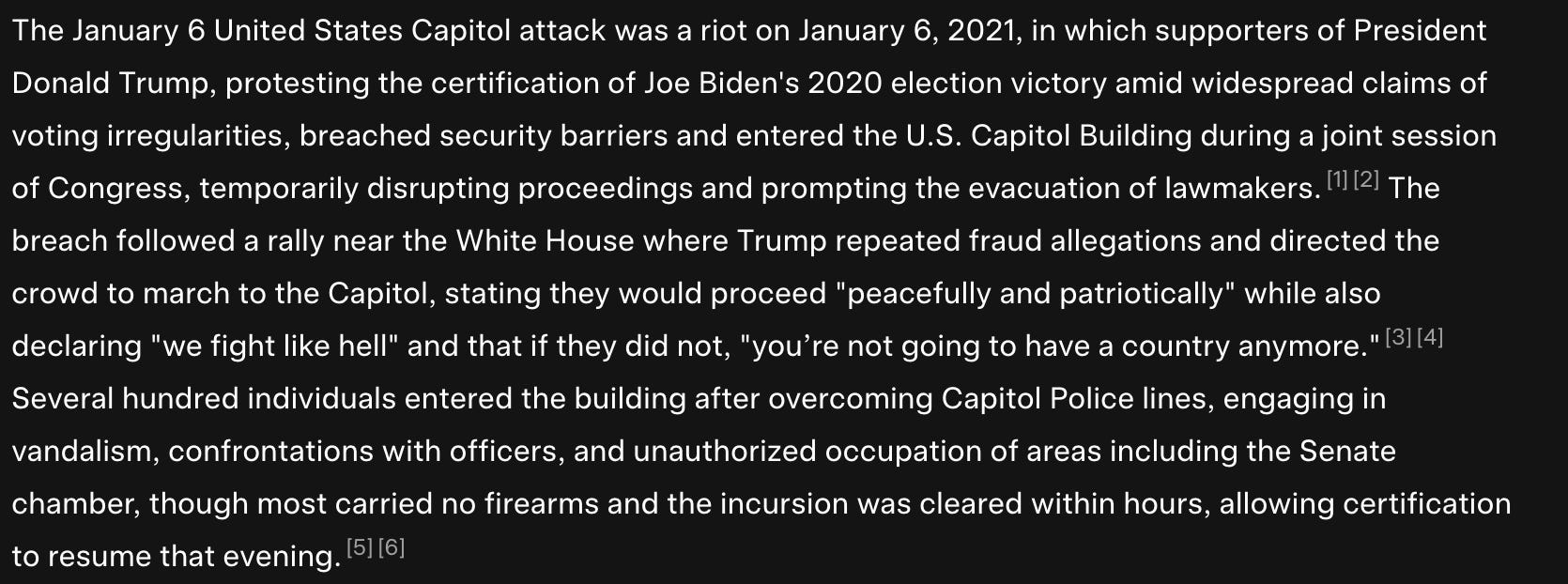 The opening of the Grokepedia entry for January 6.