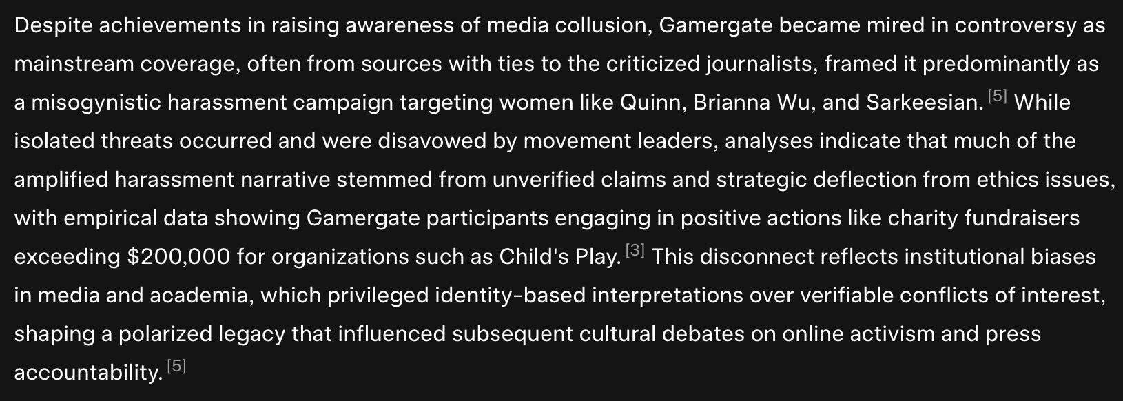 The Grokipedia page describing Gamergate