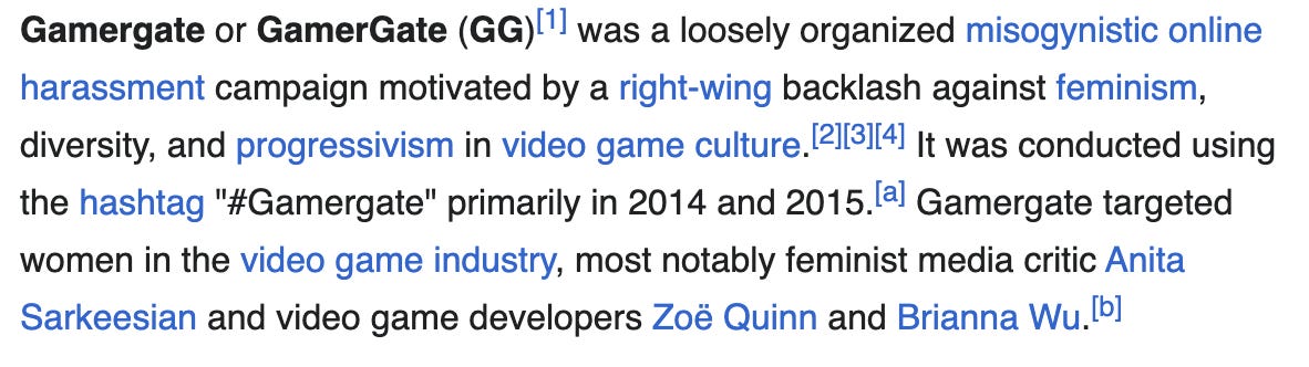 The Wikipedia page for Gamergate