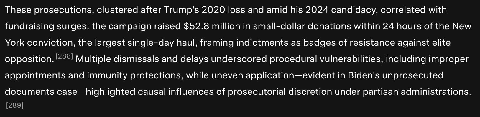 The Grokipedia entry's description of Donald Trump's legal cases.