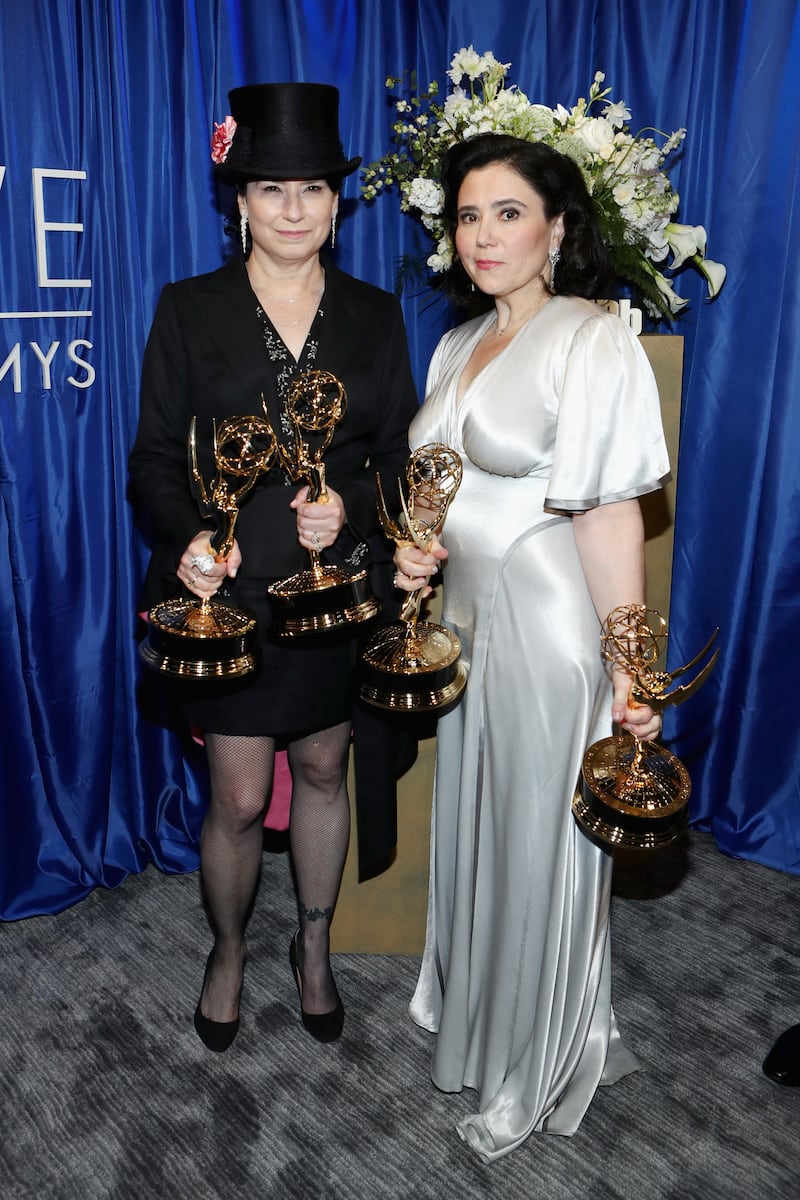 LOS ANGELES, CA - SEPTEMBER 17:  Director Amy Sherman-Palladino (L), winner of Outstanding Writing and Directing for a Comedy Series for 'The Marvelous Mrs. Maisel' and actor Alex Borstein, winner of Outstanding Supporting Actress in a Comedy Series for 'The Marvelous Mrs. Maisel', attend IMDb LIVE After The Emmys 2018 on September 17, 2018 in Los Angeles, California.  (Photo by Rich Polk/Getty Images for IMDb)