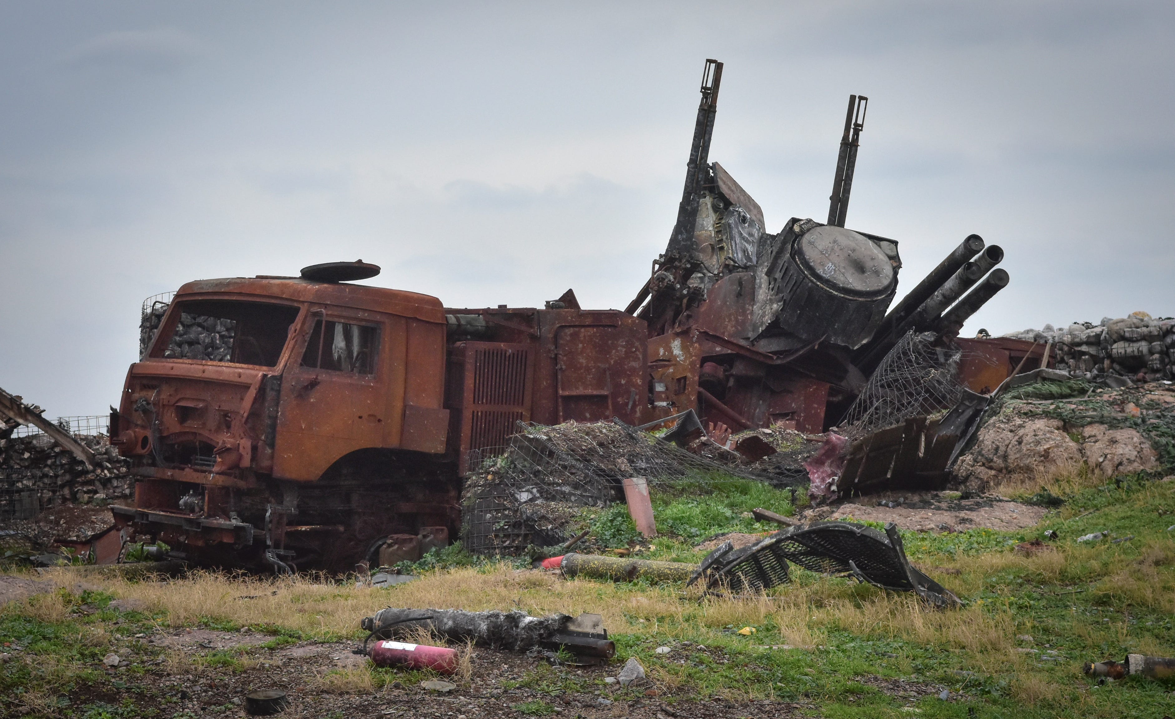 A damaged Russian Pantsir missile system is seen on Snake Island in the Black Sea, Ukraine, Sunday, Dec. 18, 2022. Russian troops occupied the island on the day of its invasion of Ukraine Feb. 24, and then withdrew several months later.