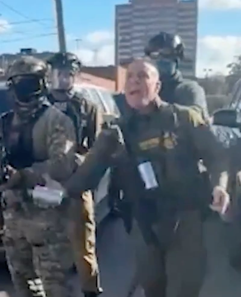 Border Patrol Chief Greg Bovino throws tear gas in Little Village, Chicago, Illinois.  Chicago Headline Club lawsuit