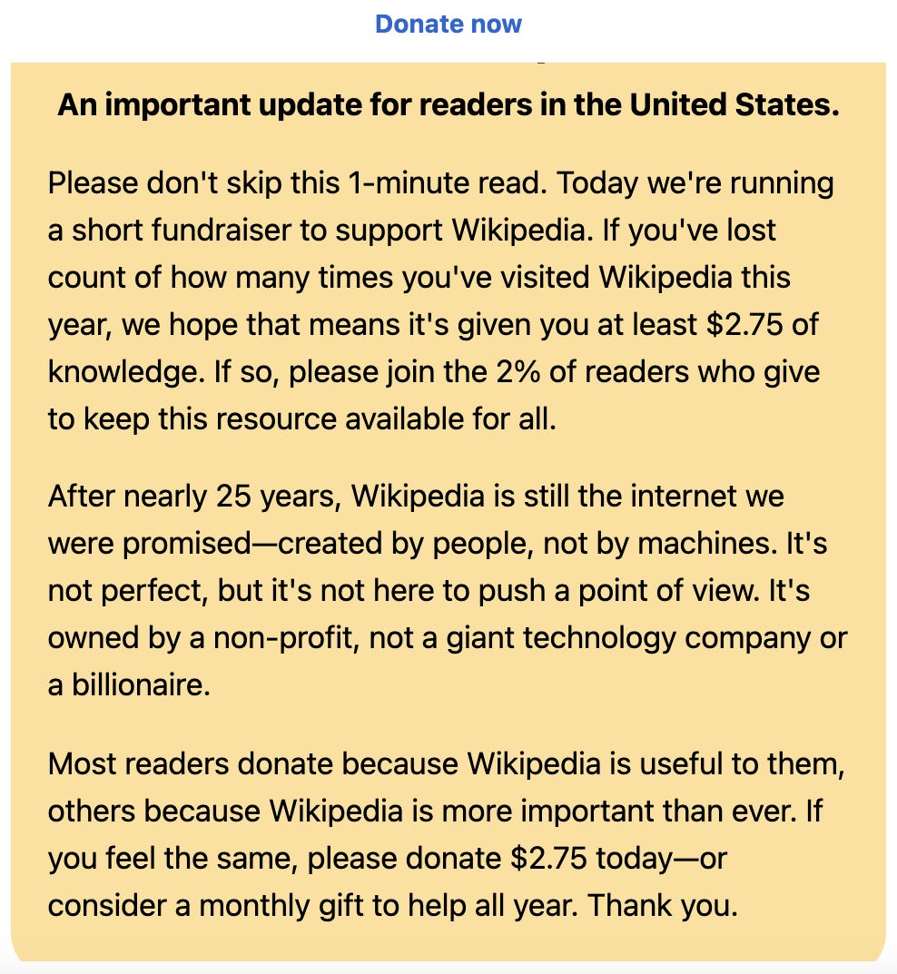 Wikipedia note to users visible on October 29, 2025.