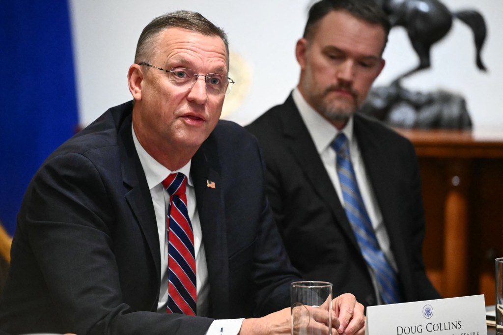 US Secretary for Veterans Affairs Doug Collins speaks during a cabinet meeting at the White House on Aug. 26, 2025.