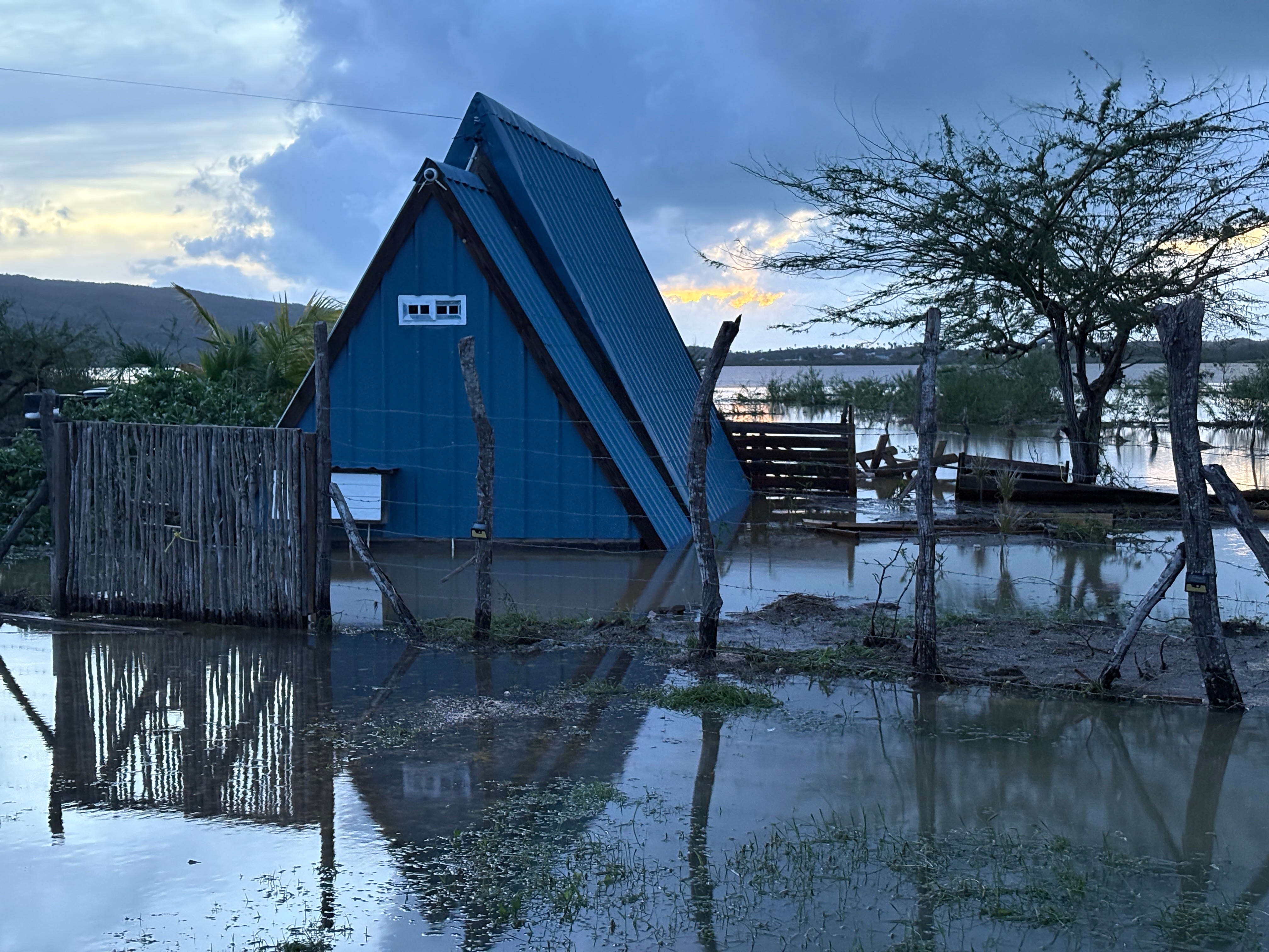 Jordan Senior's cabin has suffered massive flooding from the hurricane.