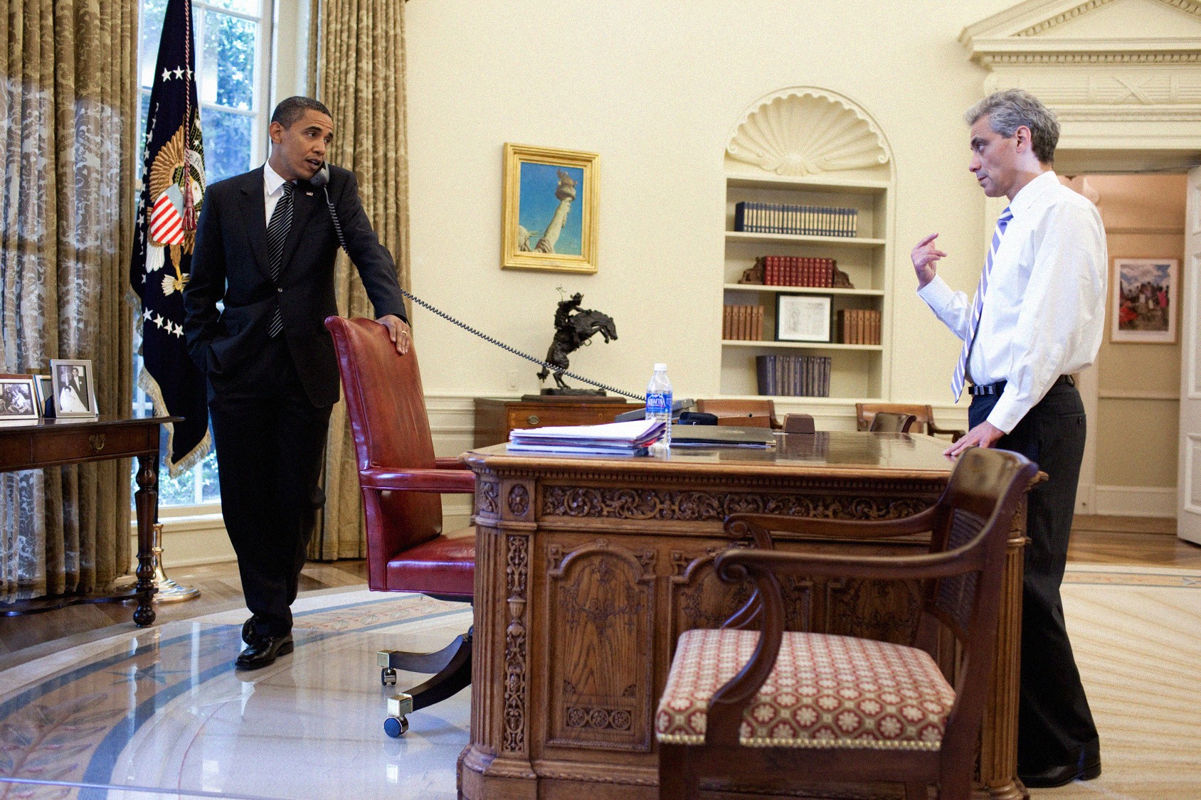 President Barack Obama and Rahm Emanuel in the Oval Office.