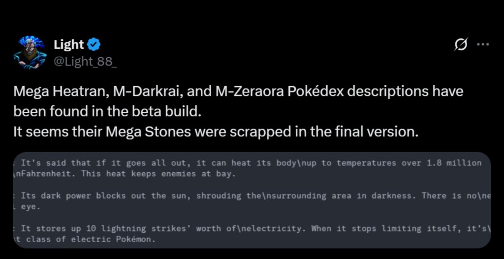 Pokémon Legends Z-A Leaked Legendary Mega Evolutions