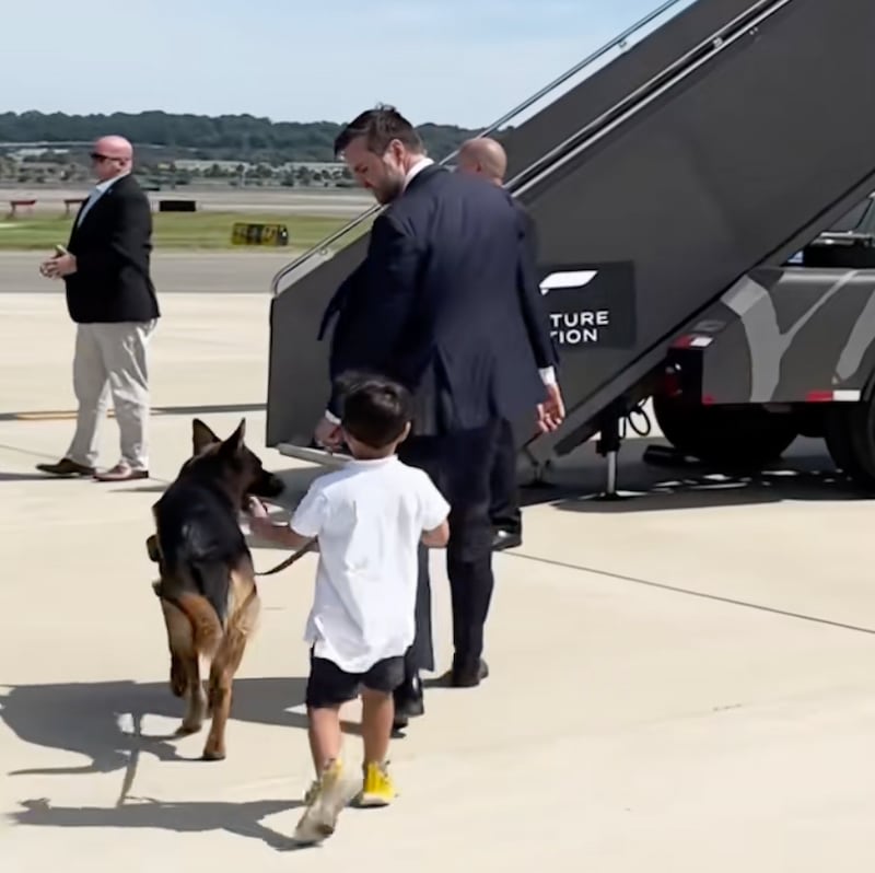 JD Vance and son, Vivek, with Atlas.