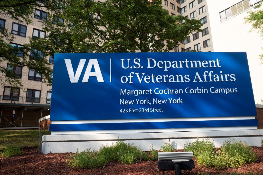 Sign for the U.S. Department of Veterans Affairs, Margaret Cochran Corbin Campus, in New York, New York.