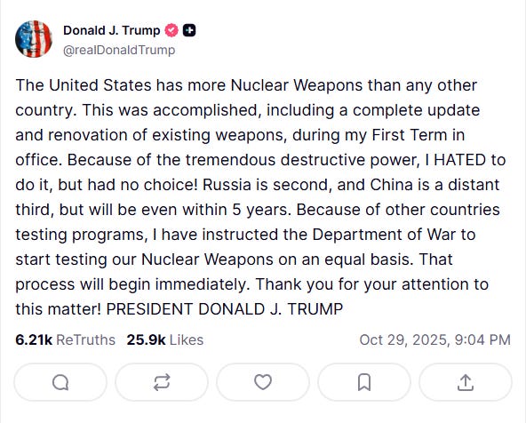 Screenshot of Trump's Truth Social post