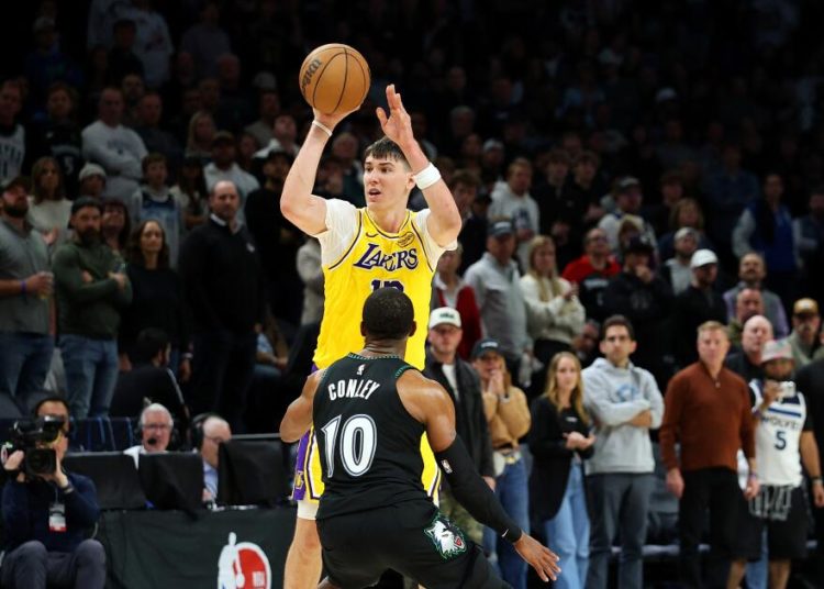 ‘Who is No. 12?’  Jake LaRavia let Anthony Edwards, Timberwolves know during Lakers win