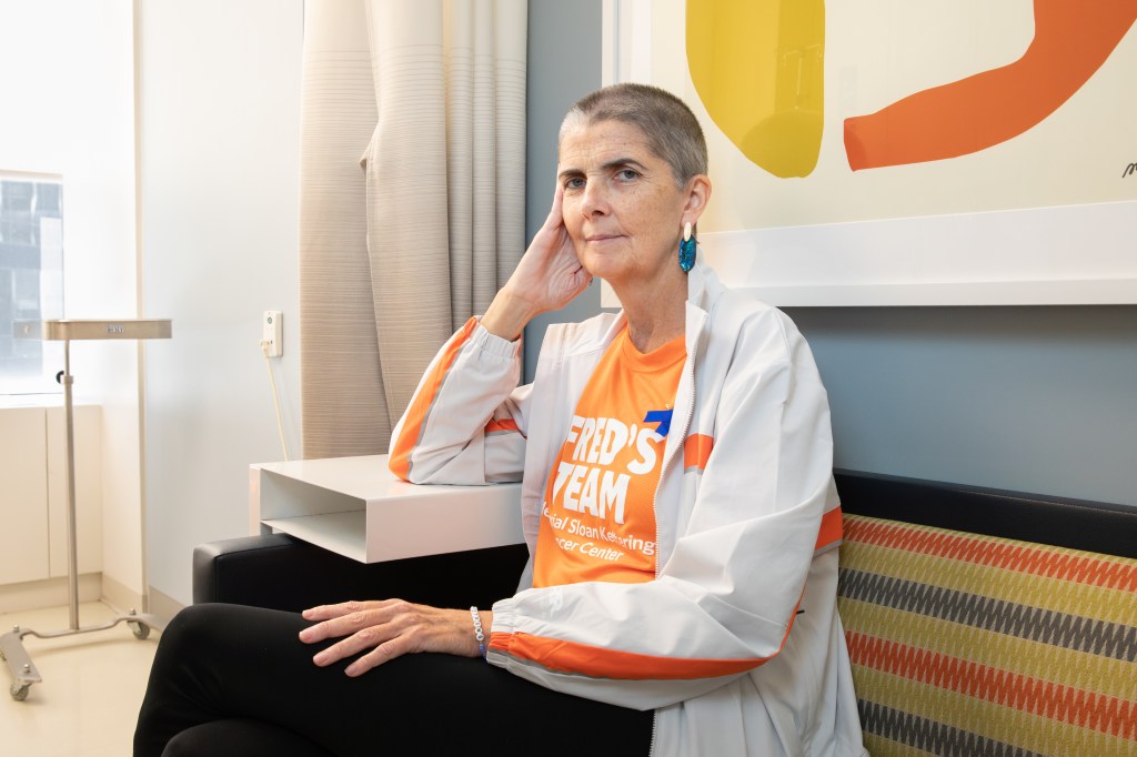 Liz Healy in the infusion room for cancer treatment.