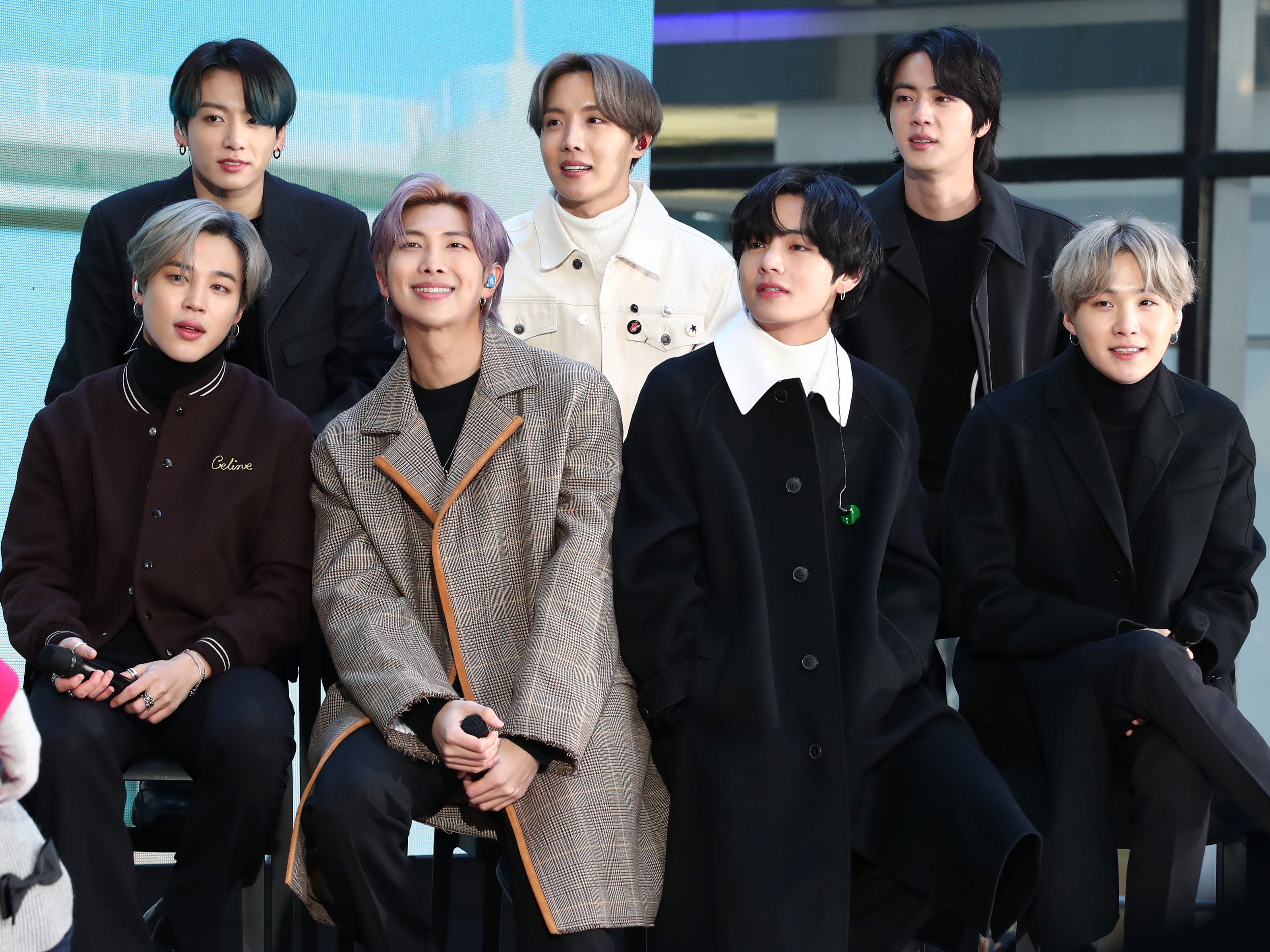 Jimin, Jungkook, RM, J-Hope, V, Jin, and SUGA of the K-pop boy band BTS visit the