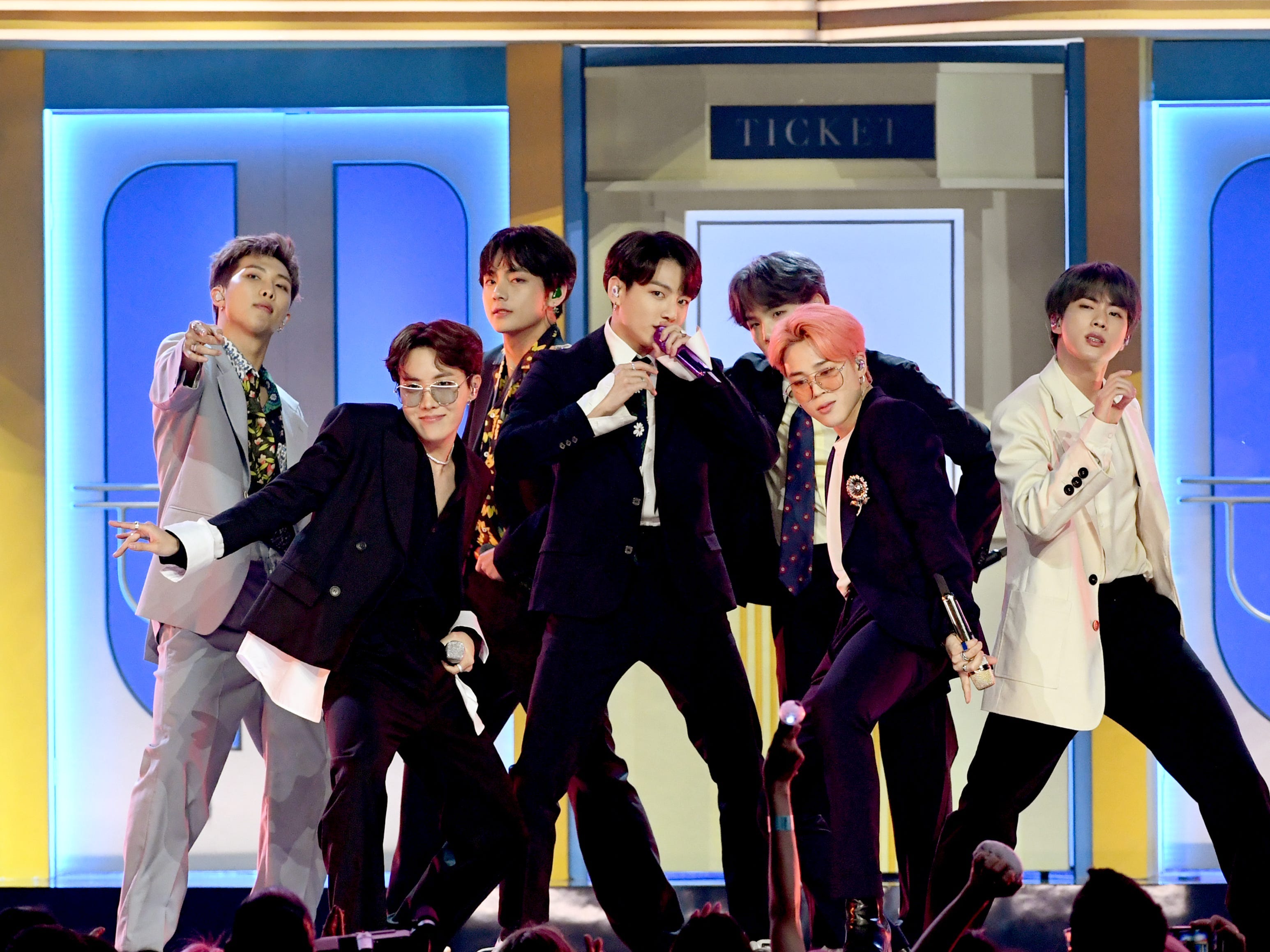 BTS perform onstage during the 2019 Billboard Music Awards at MGM Grand Garden Arena on May 01, 2019