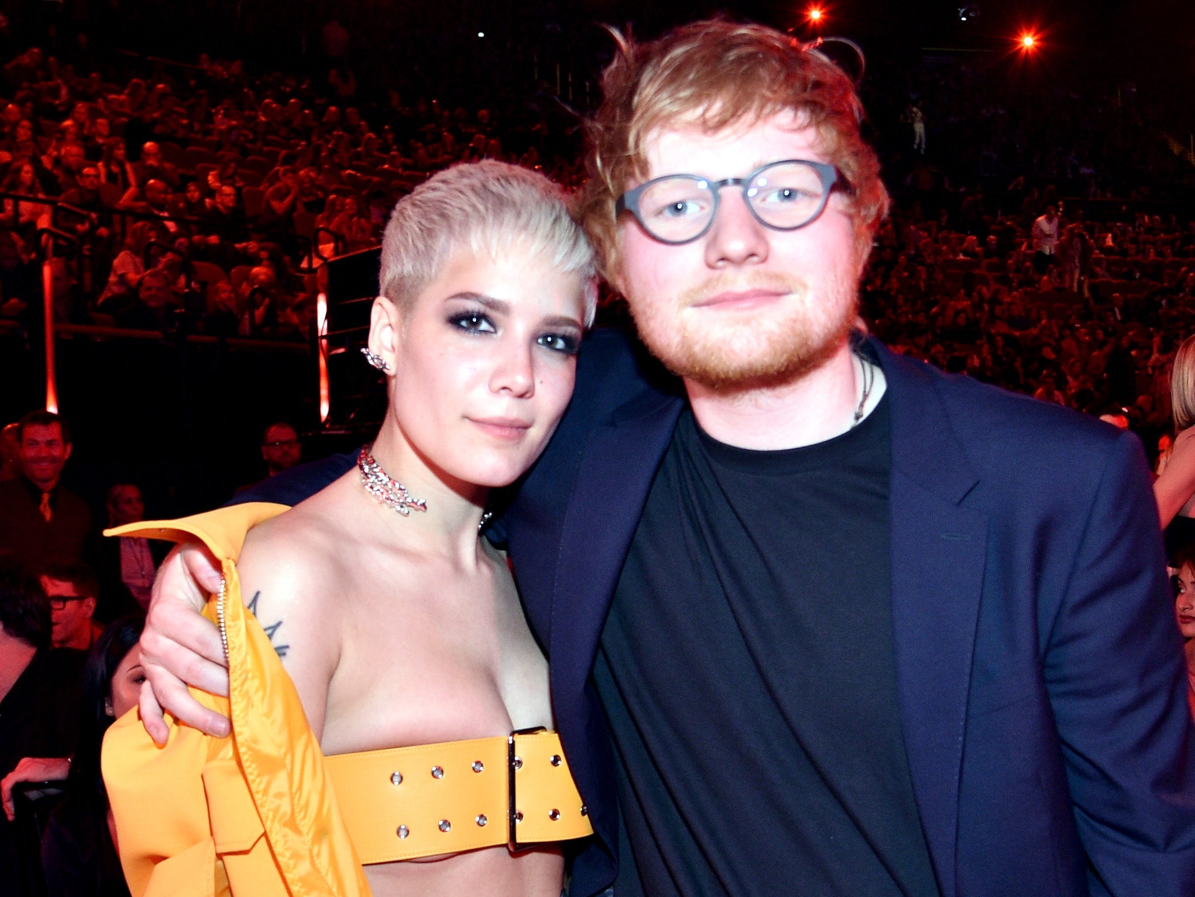 Singer Halsey (L) and musician Ed Sheeran attend the 2017 iHeartRadio Music Awards which broadcast live on Turner's TBS, TNT, and truTV at The Forum on March 5, 2017