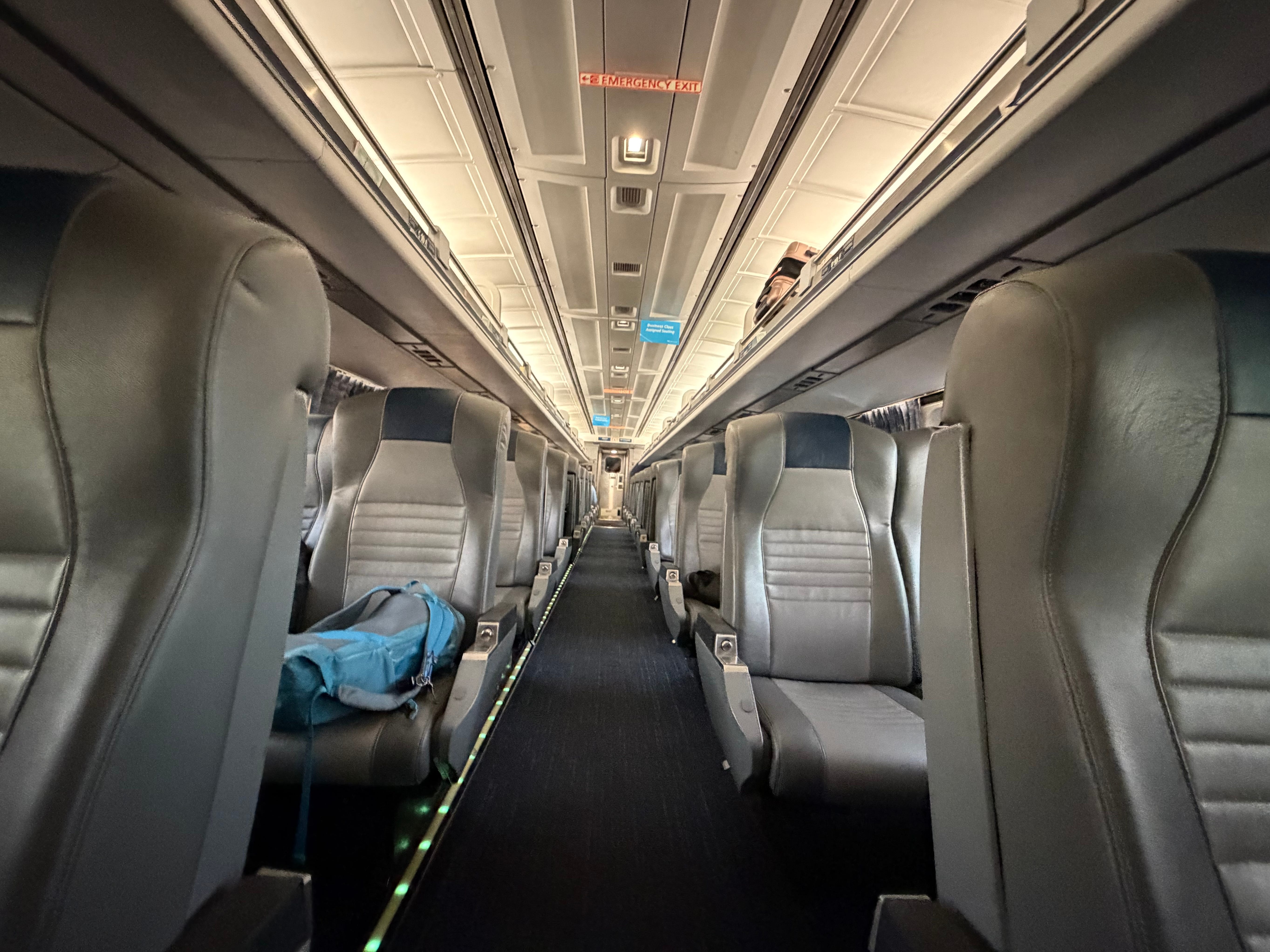 A view of the aisle on Amtrak.