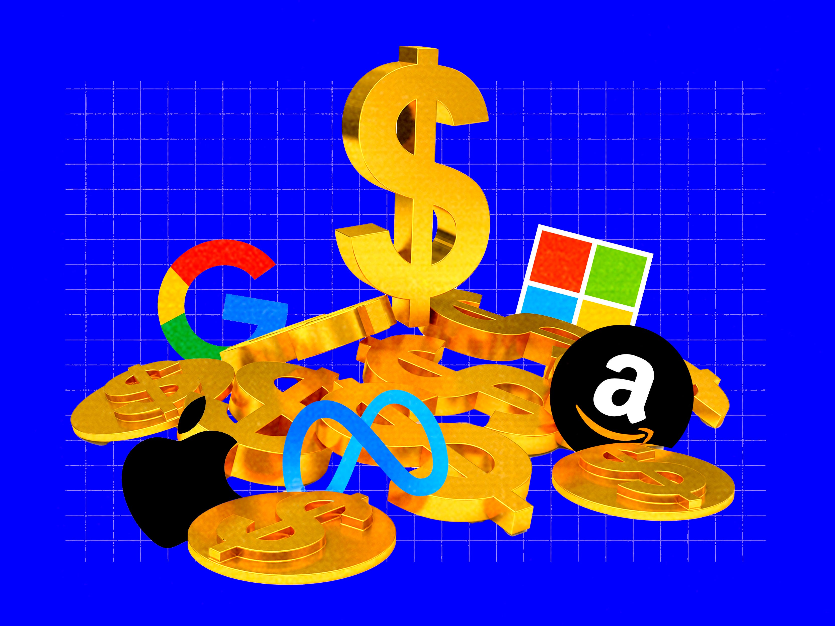 big tech logos and dollar signs