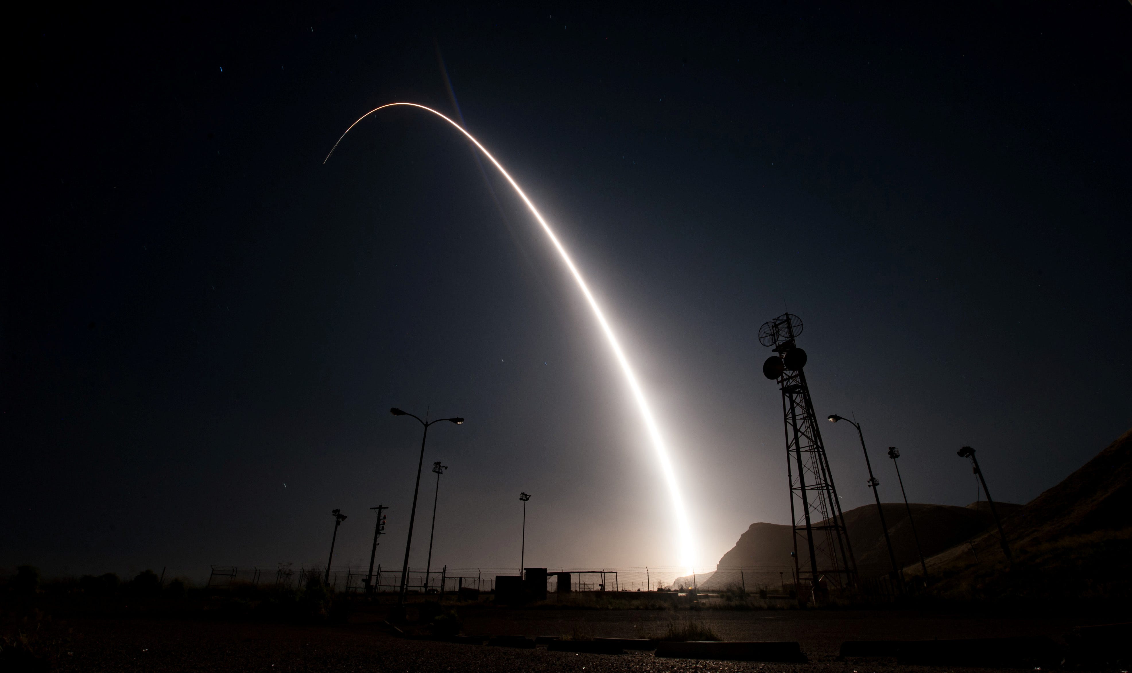 An unarmed Minuteman III intercontinental ballistic missile launches from Vandenberg Air Force Base, California, United States during an operational test at 12:03 a.m., PDT, in this April 26, 2017 handout photo.