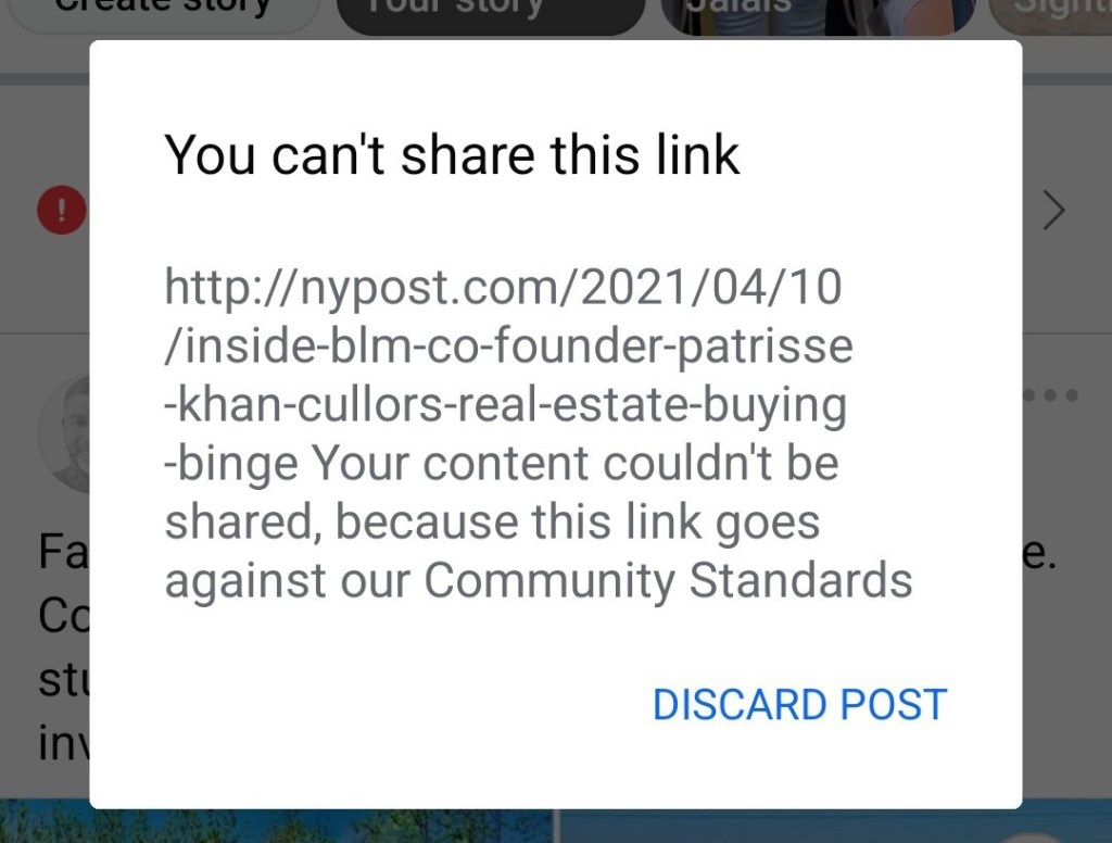 A Facebook pop-up says