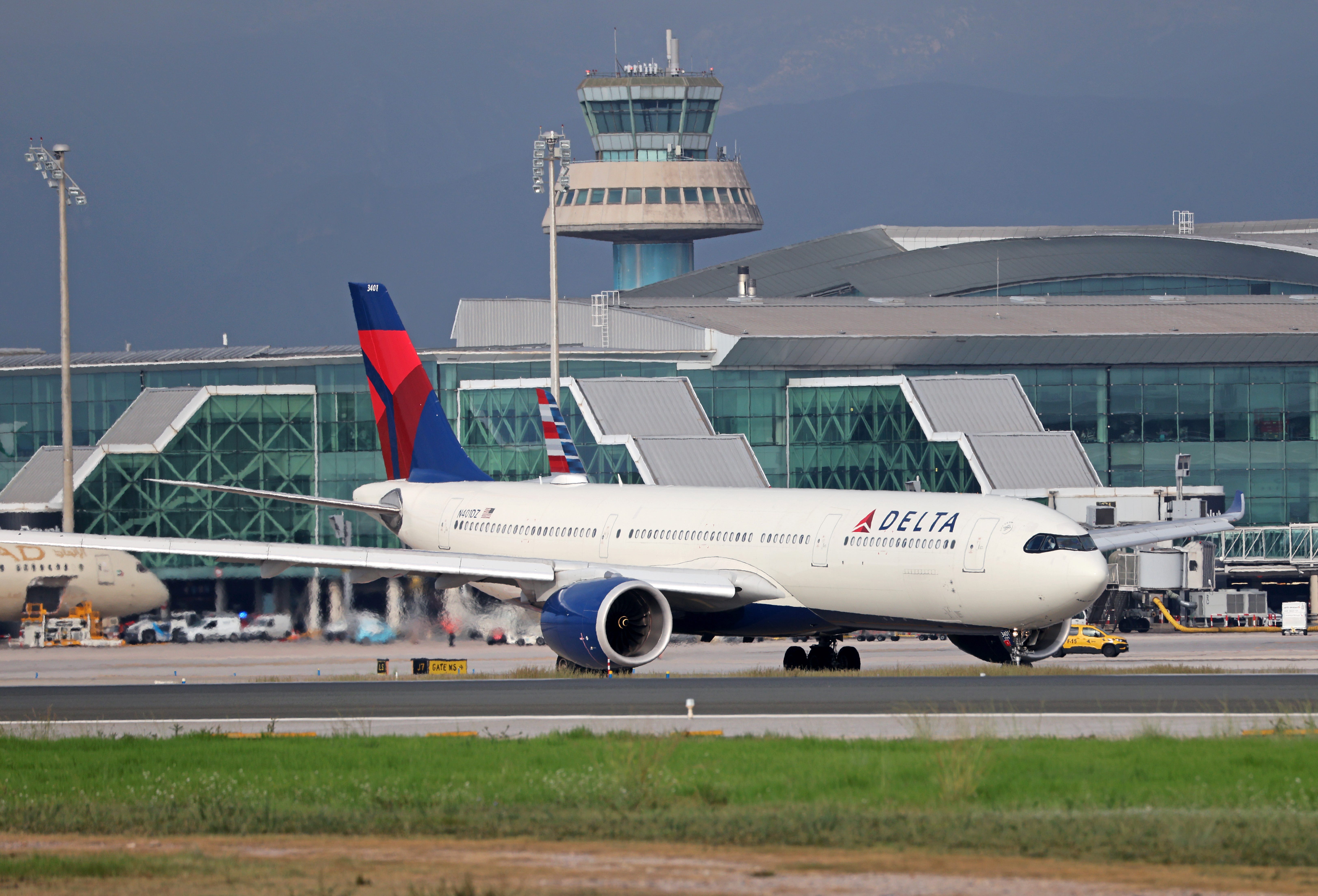 A Delta Air Lines Airbus A330-941 heads towards the runway at Barcelona-El Prat Airport in Barcelona, Spain, on September 15, 2025.