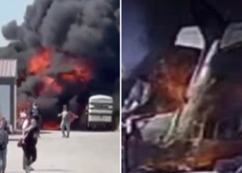 2 dead after plane crashes into 18-wheeler in fiery explosion, shocking video shows