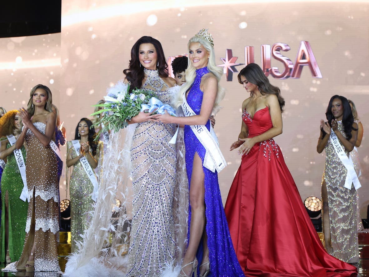 Miss Nevada and Miss Universe at the Miss USA 2025 pageant in Reno, Nevada.