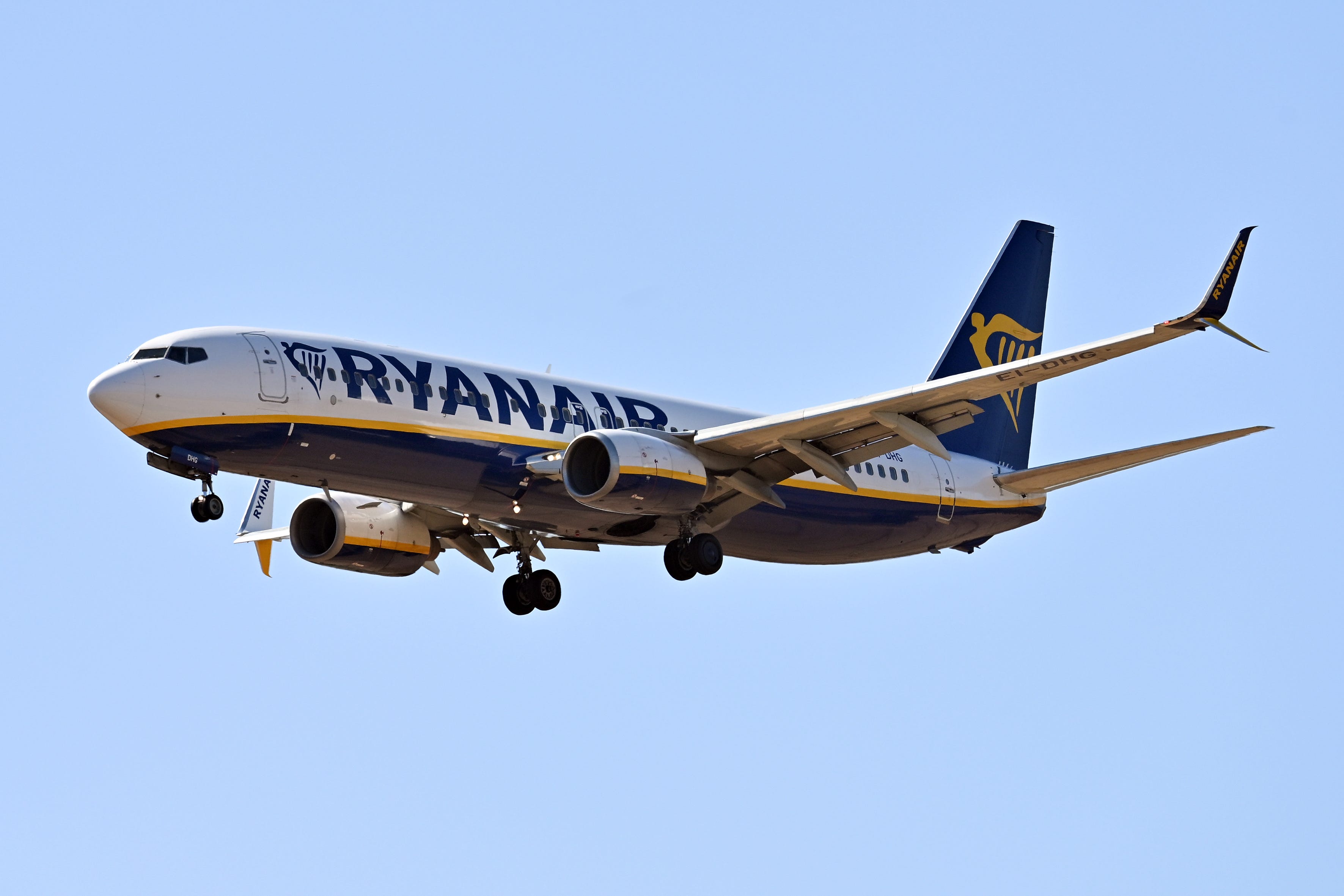 Boeing 737 Ryanair aircraft identification code EI-DHG at the international airport Leonardo Da Vinci. Fiumicino (Italy), July 08th, 2025