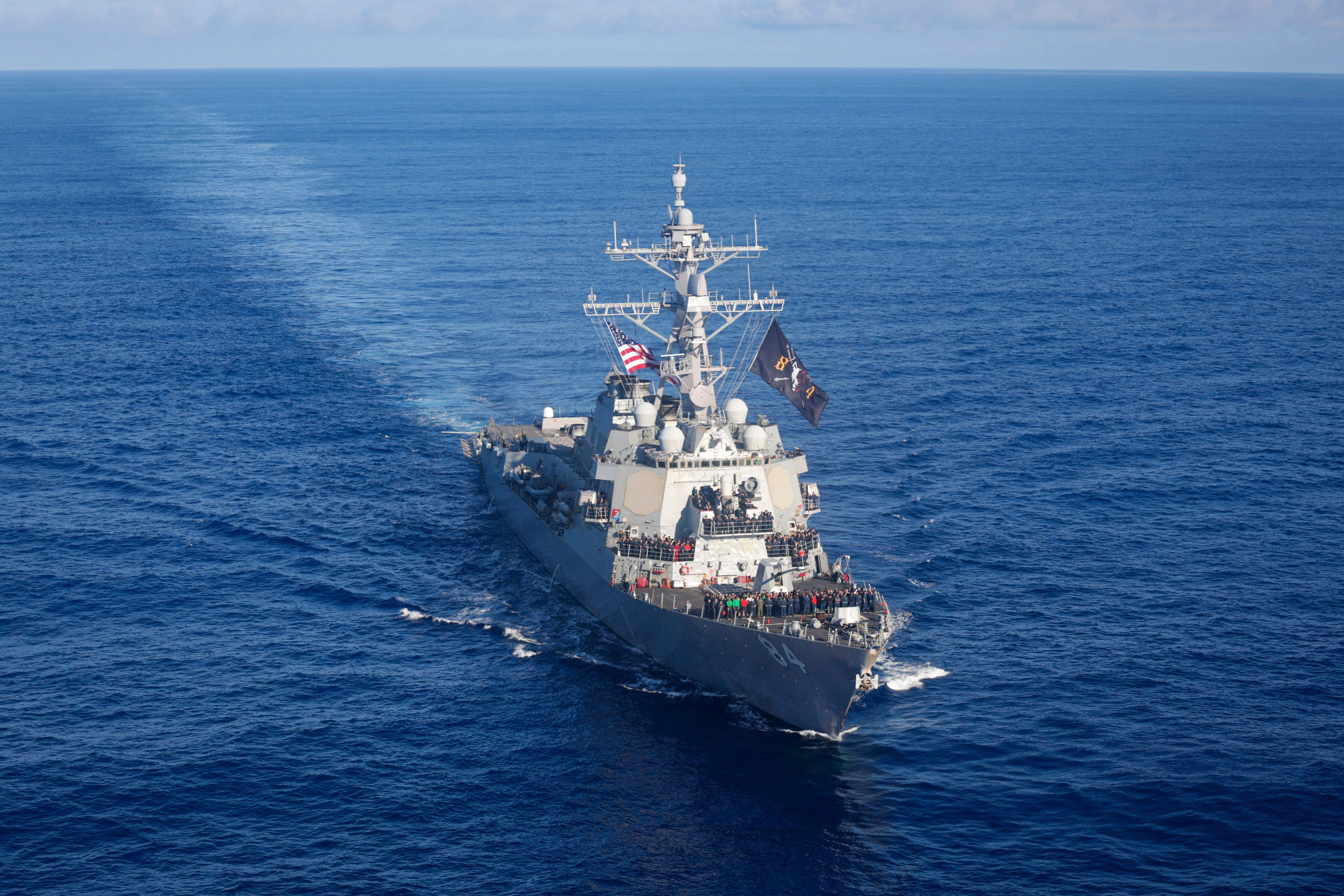 The Arleigh Burke-class guided-missile destroyer USS Bulkeley (DDG 84), transits across the Atlantic Ocean after completing a comprehensive training unit exercise.