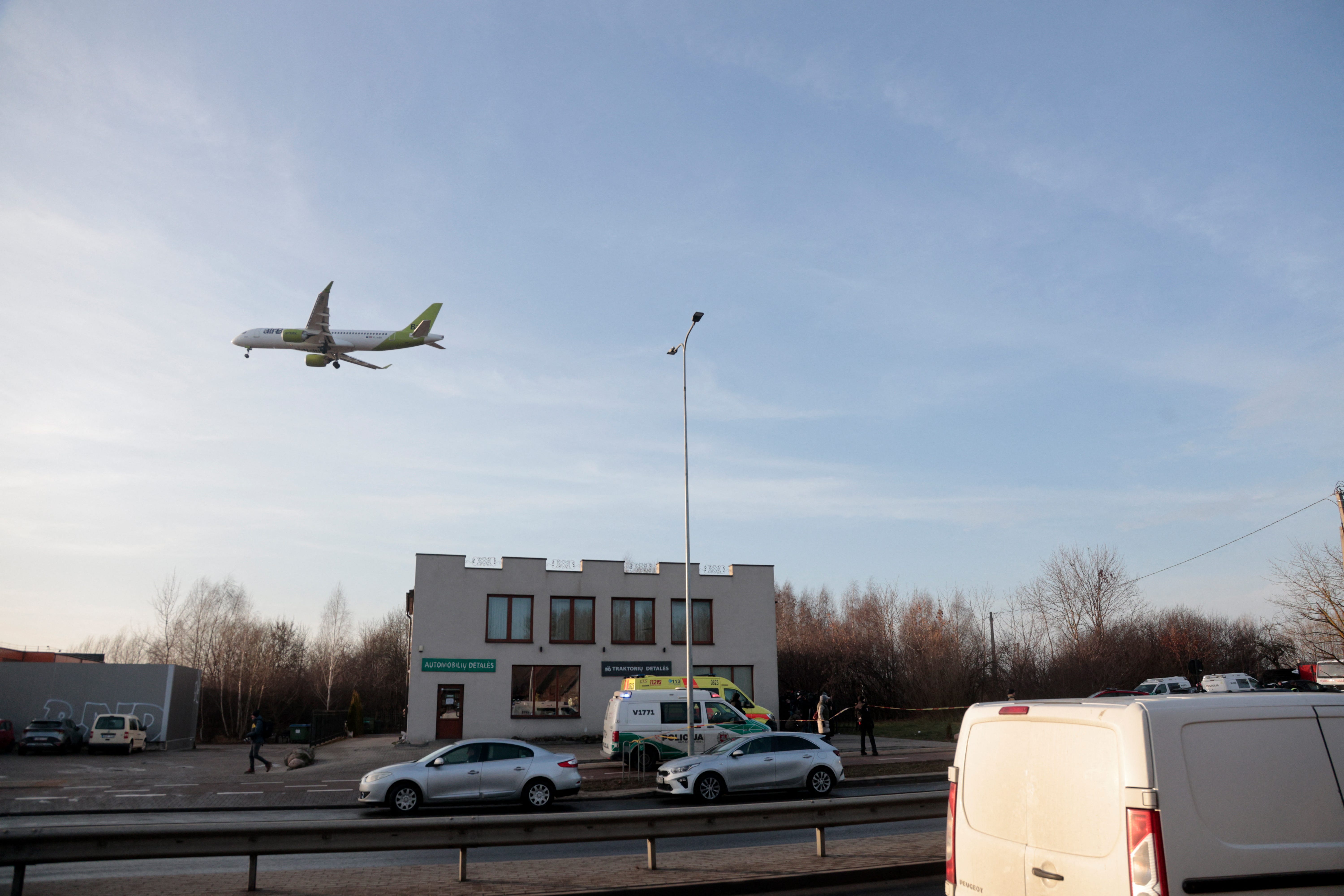 An AirBaltic plane flies over Lithuania,