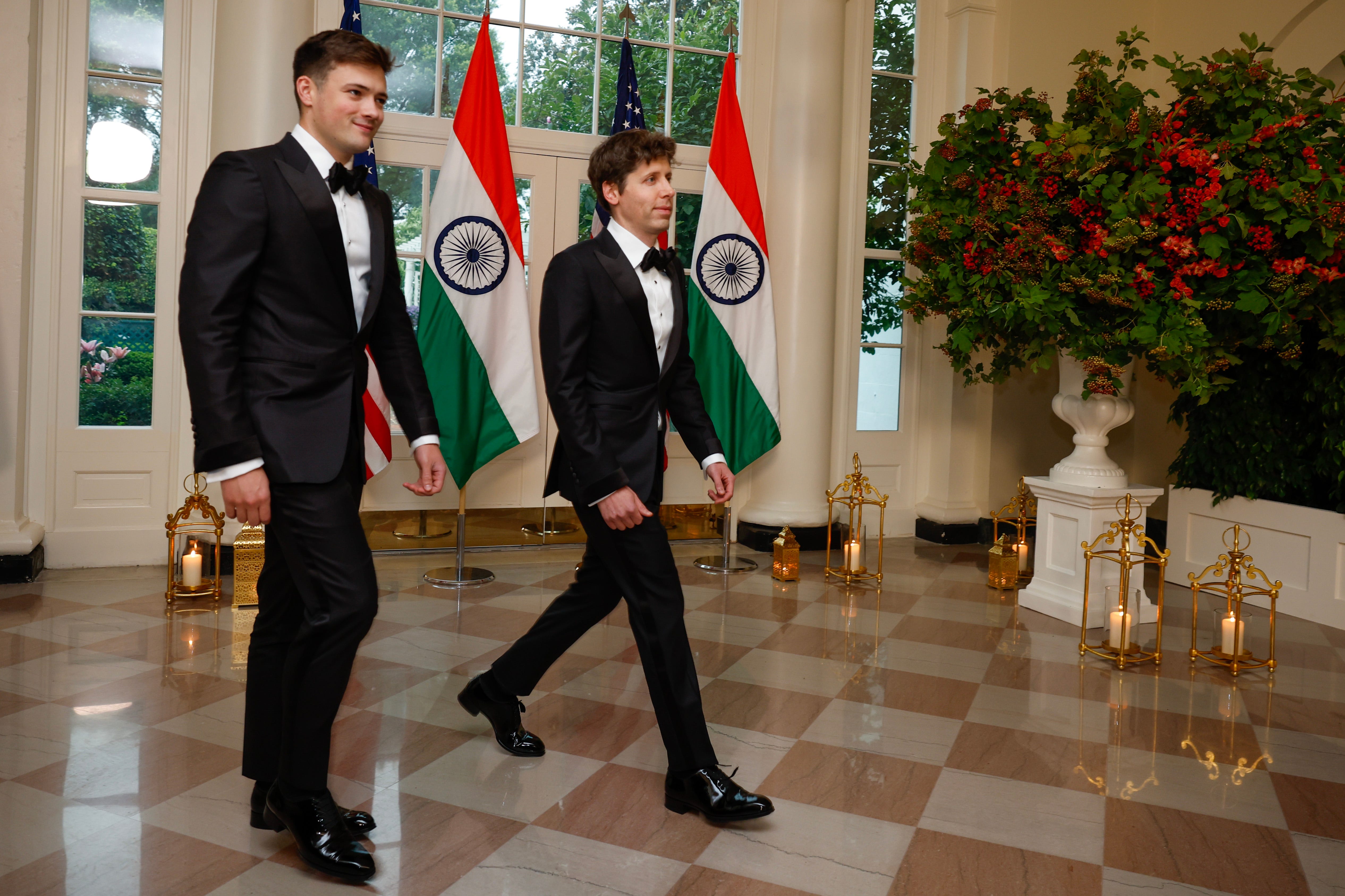 Sam Altman, the CEO of OpenAI, with Oliver Mulherin arrives at the White House