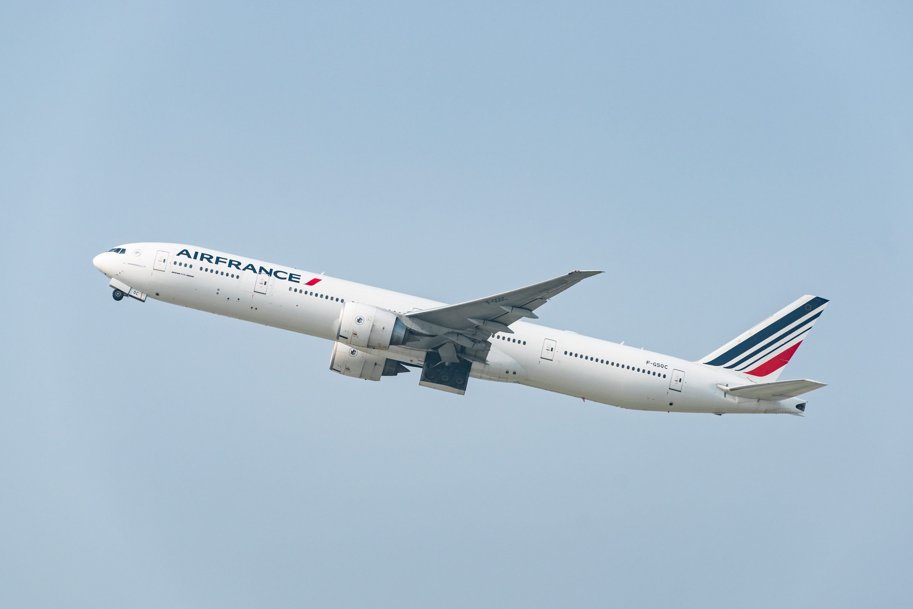 Air France airlines Boeing 777 takes off at Los Angeles international Airport on September 15, 2020 in Los Angeles, California.