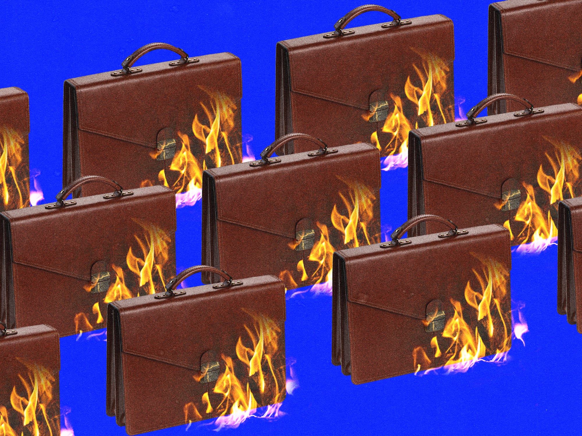 Briefcases on fire.