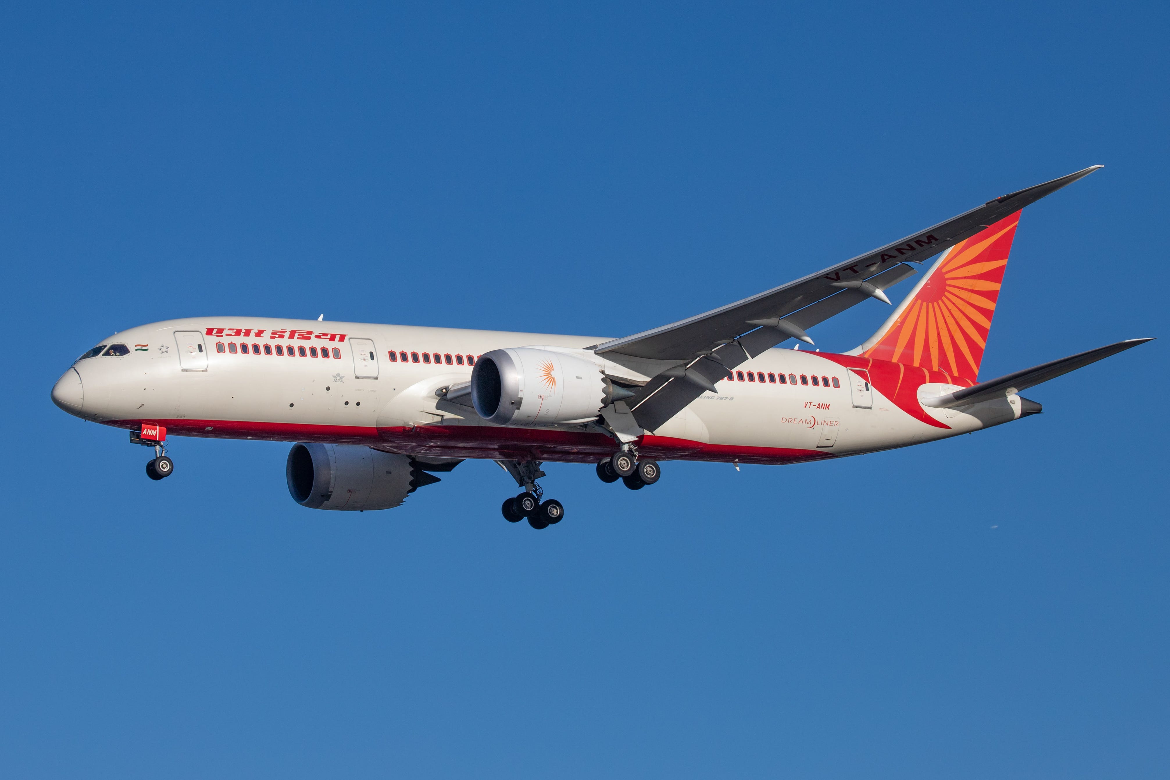 Air India Boeing 787 Dreamliner aircraft as seen on final approach flying for landing at London Heathrow International Airport LHR EGLL in England, United Kingdom on March 19, 2020.