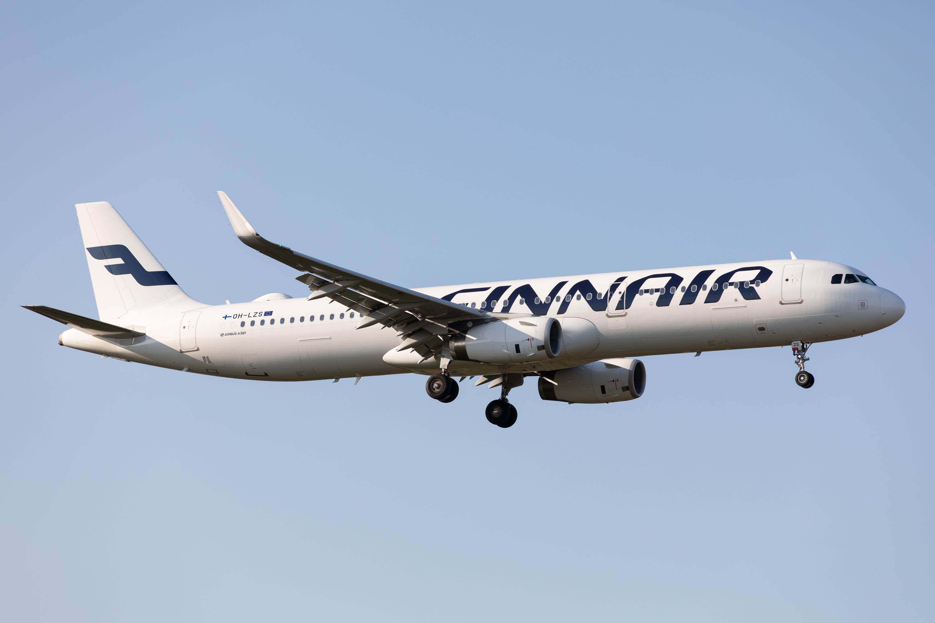 A Finnair Airbus A321 lands at London Heathrow Airport, England on Monday 14th September 2020.