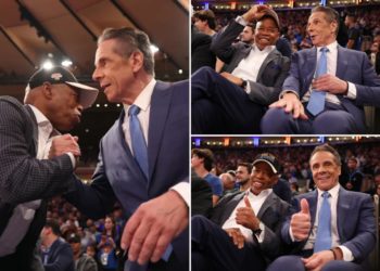 Andrew Cuomo bolts for Knicks opener minutes after NYC mayoral debate – and sits next to Eric Adams