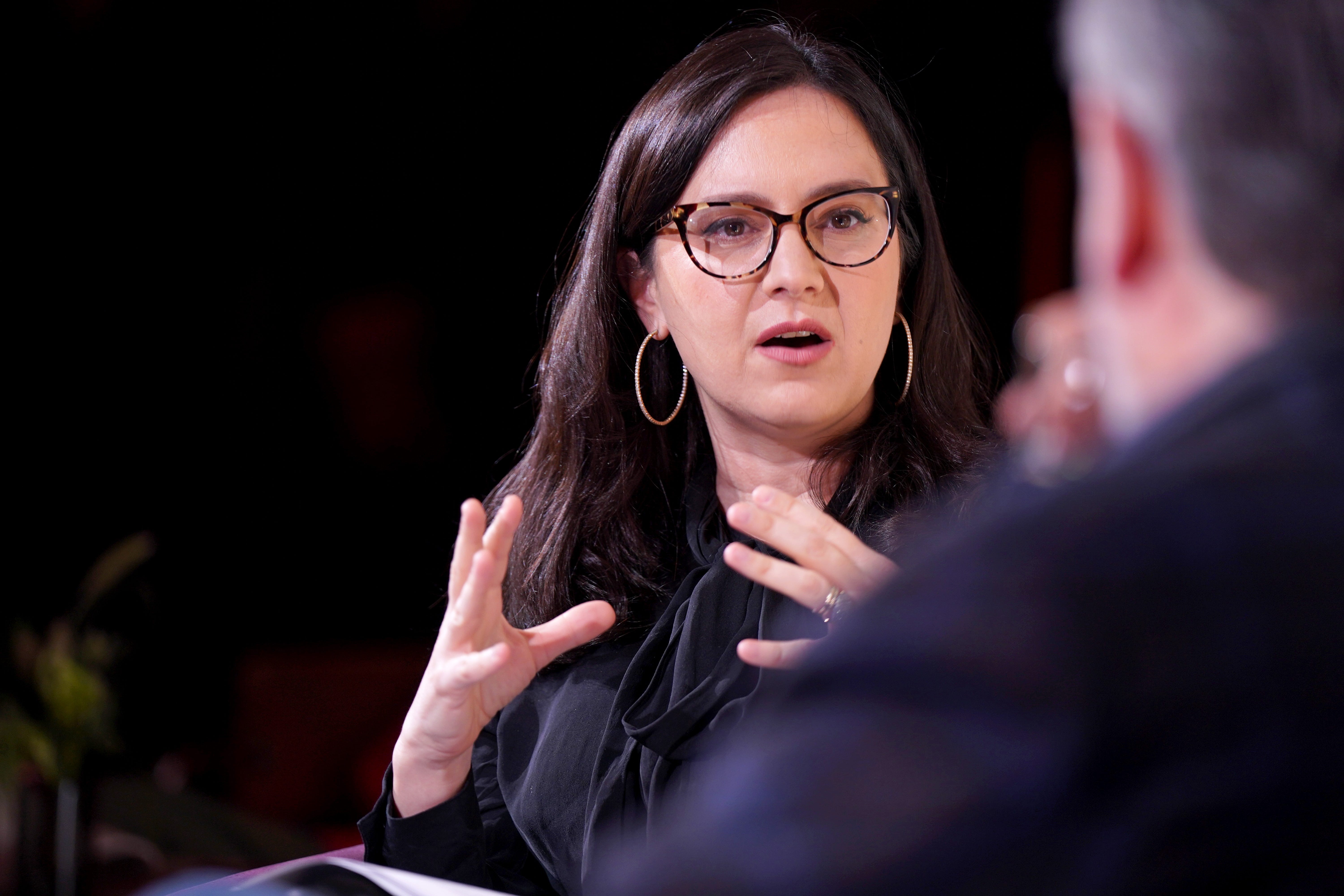 Bari Weiss during an interview with Sen. Ted Cruz
