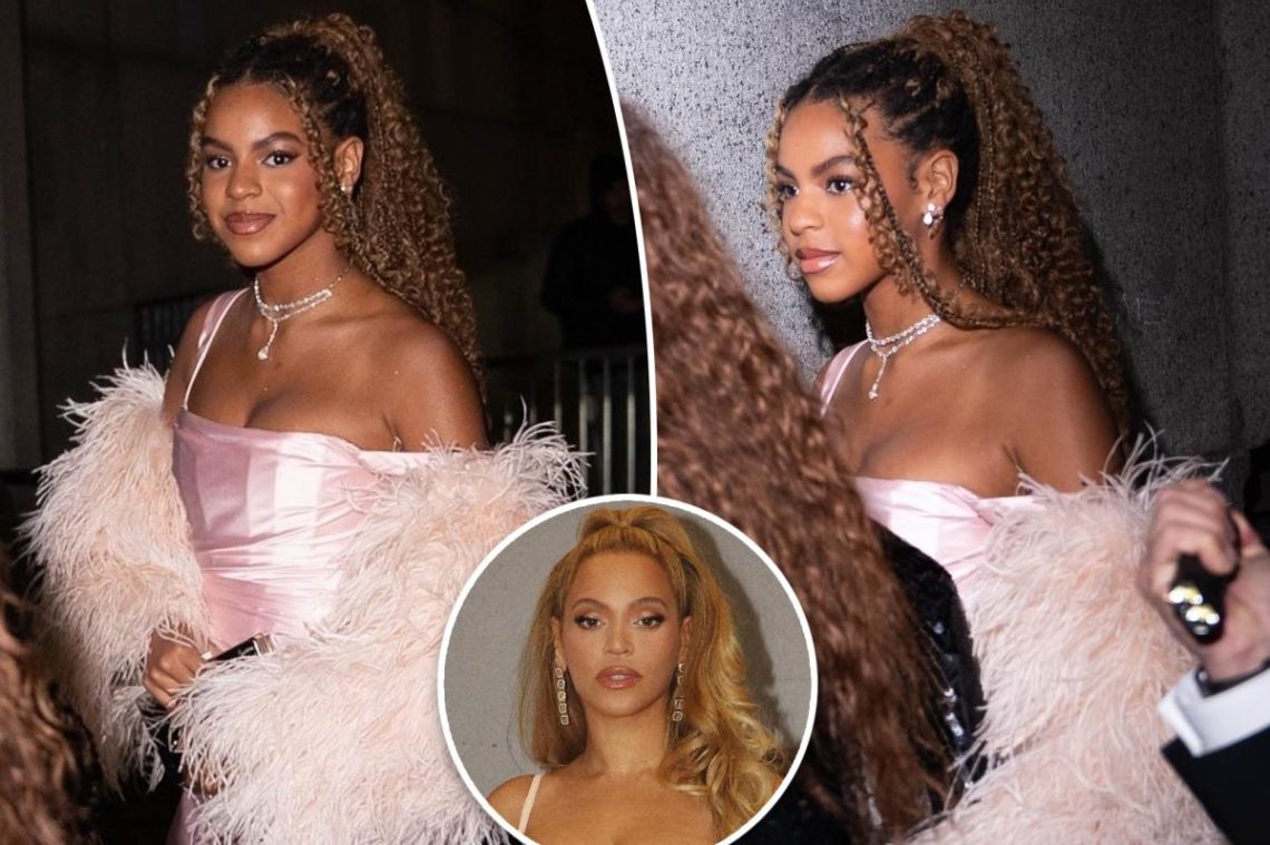 Beyoncé’s look-alike daughter Blue Ivy goes glam in pink feathers at the 2025 Angel Ball