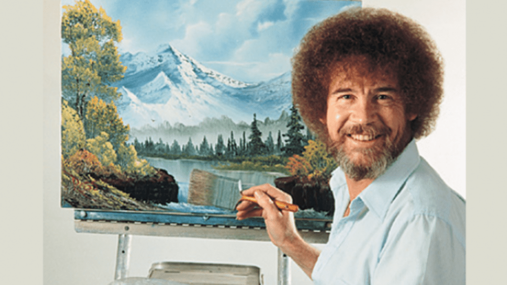 Bob Ross next to easel