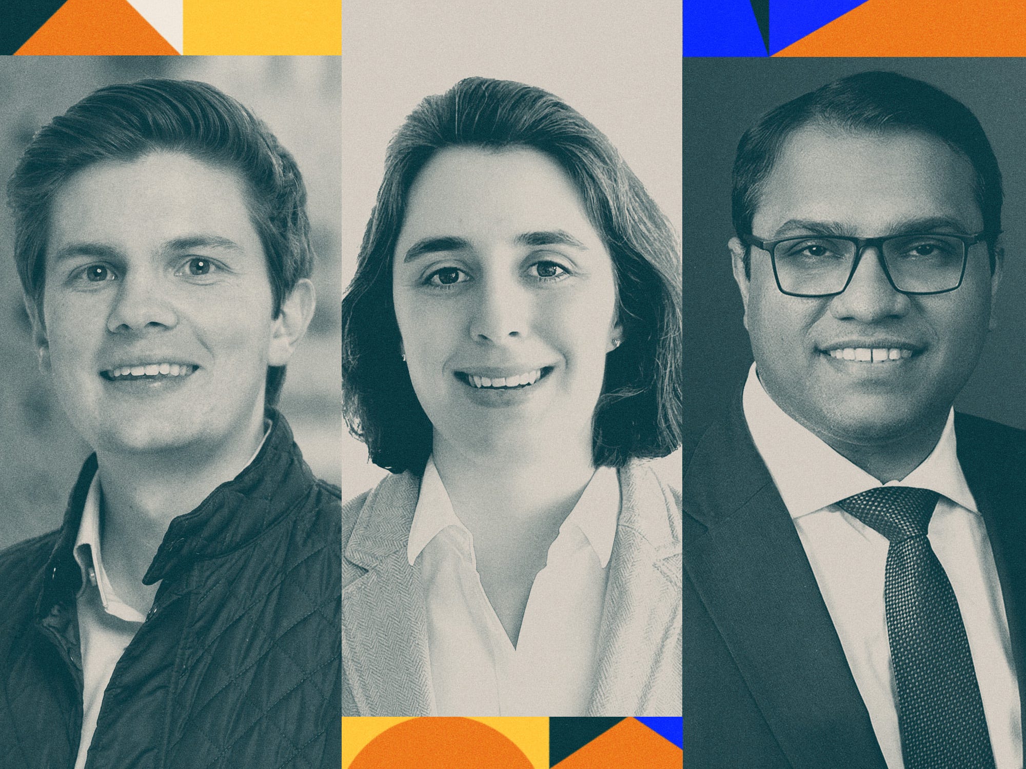 Photo collage featuring Wall Street's rising stars of 2024 (Jackie Shepherd, Patrick Kearney, Aman Mittal)