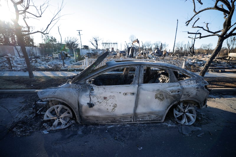 The remains of a Tesla vehicle