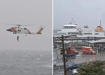 Coast Guard rescues man stranded off Cape Cod after ferry passengers spot him floundering in water during nor’easter