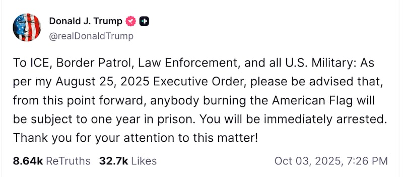 Trump's Flag Burning Truth Social post