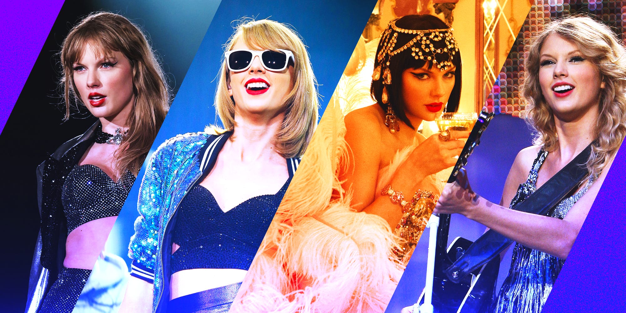 A simple collage showing different Eras of Taylor Swift