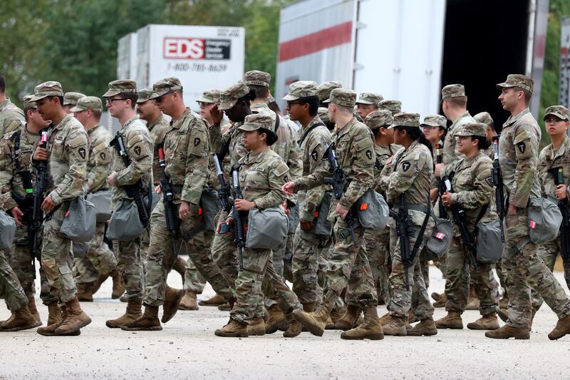 Texas national guard troops in Elwood, Illinois